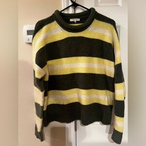 Madewell Olive, Yellow & Cream Striped Crewneck Sweater